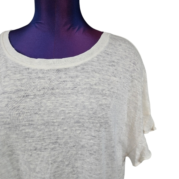 NWT Anthropologie Eri + Ali Cream Linen Split Back Ruffle Top Size Large - Picture 3 of 10